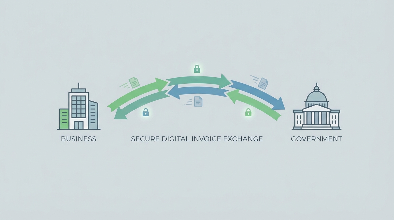 A diagram showing the flow of electronic invoices from a business to the government in Austria.