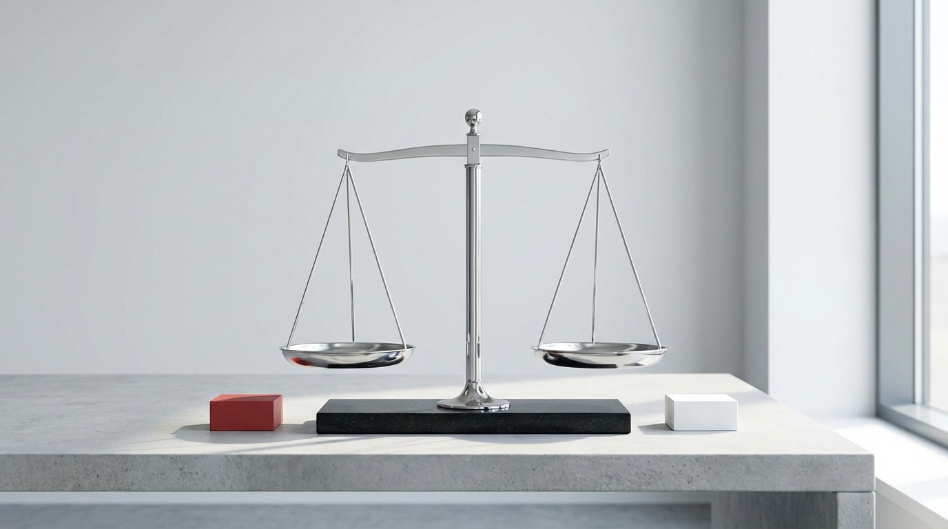 Scales of justice with red and white colors, symbolizing the Austrian fiscal offense law.