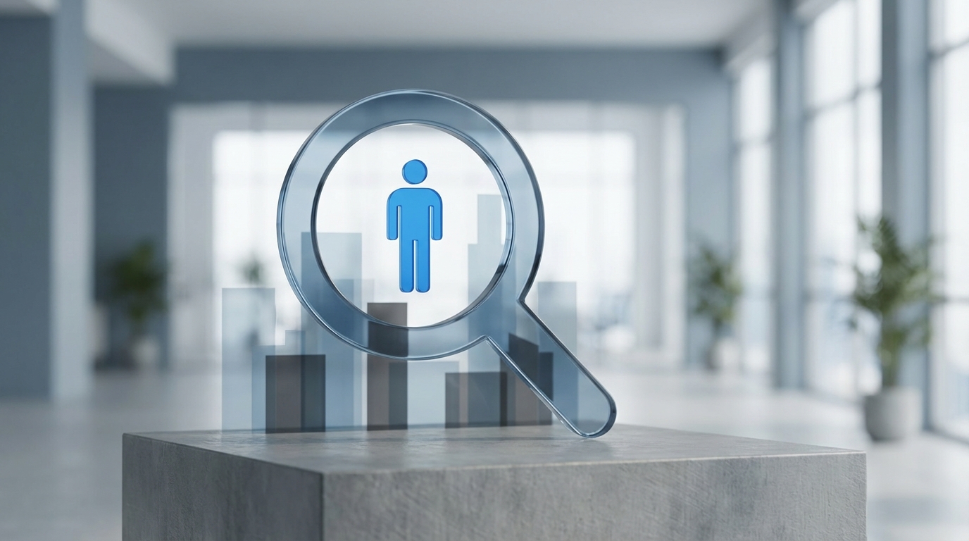 An abstract image showing a magnifying glass clarifying a complex corporate structure to reveal a single person, symbolizing beneficial ownership transparency.