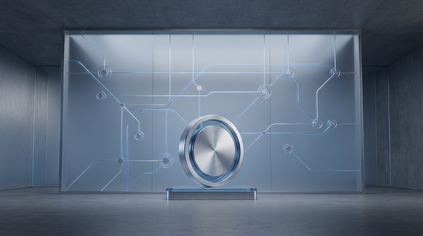Abstract image of a digital coin and blockchain network.