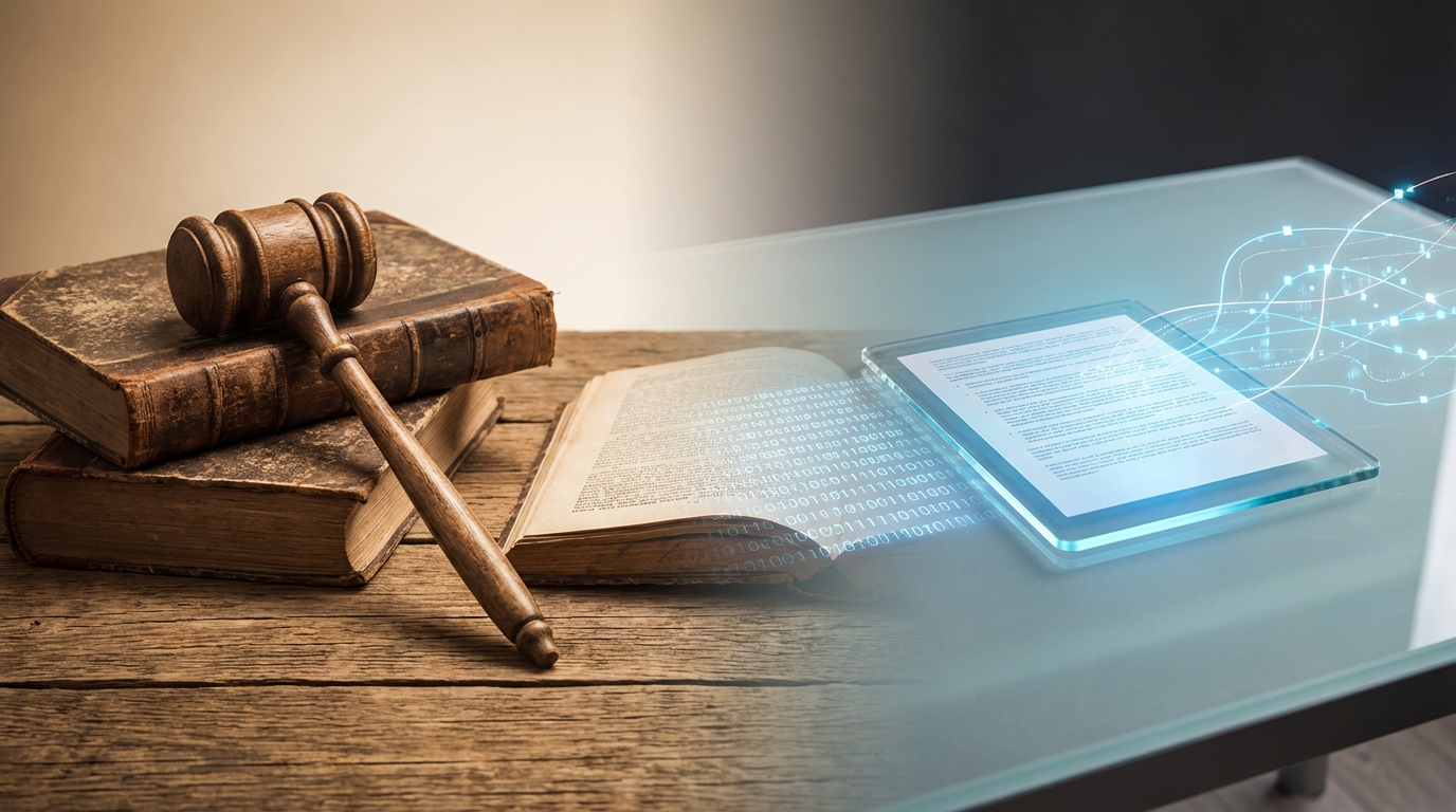 An image symbolizing the shift from traditional paper-based legal processes to modern digital civil procedure.