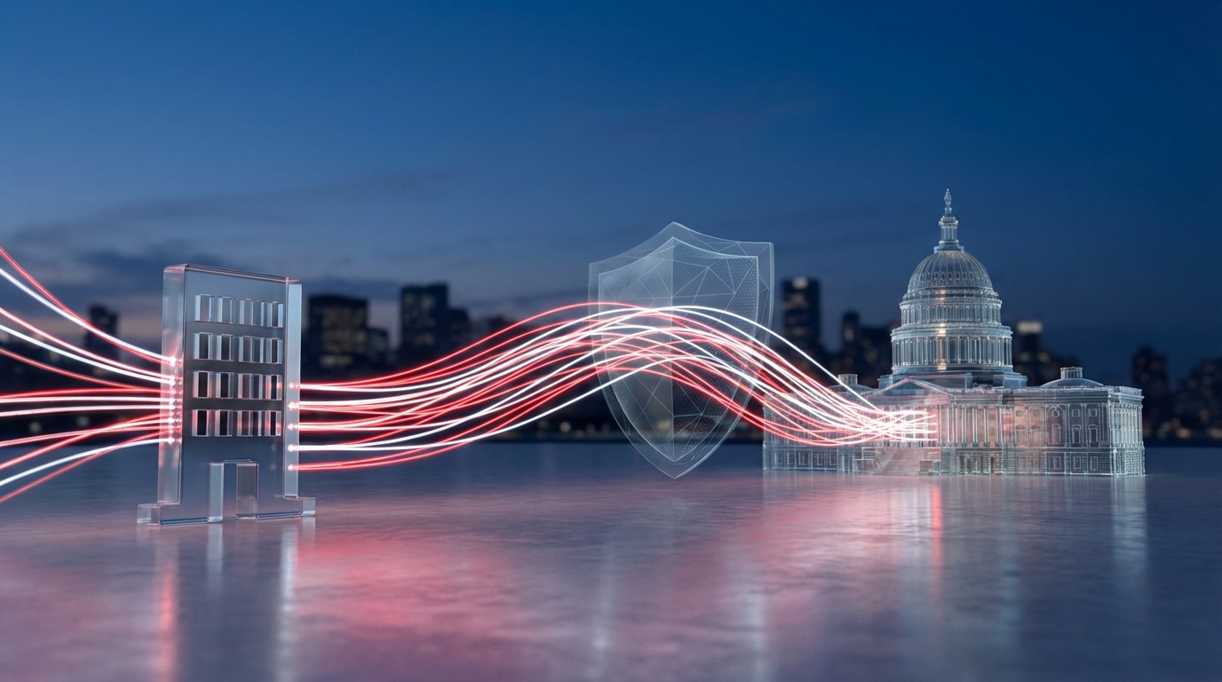 Digital transformation of Austrian tax processes, showing secure data flowing from a business to a government authority.