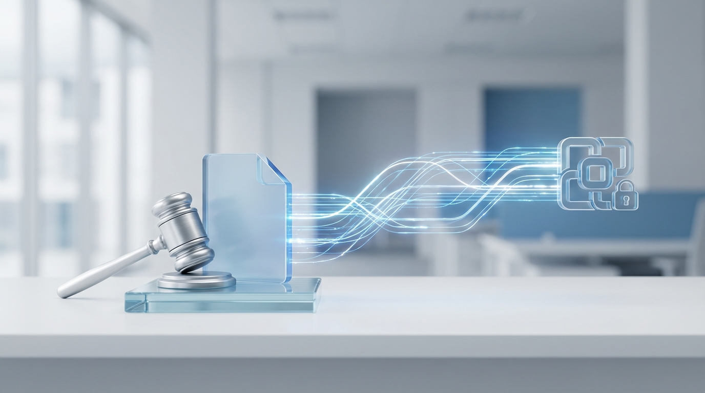 A symbolic image showing the digital transformation of legal processes for company formation.