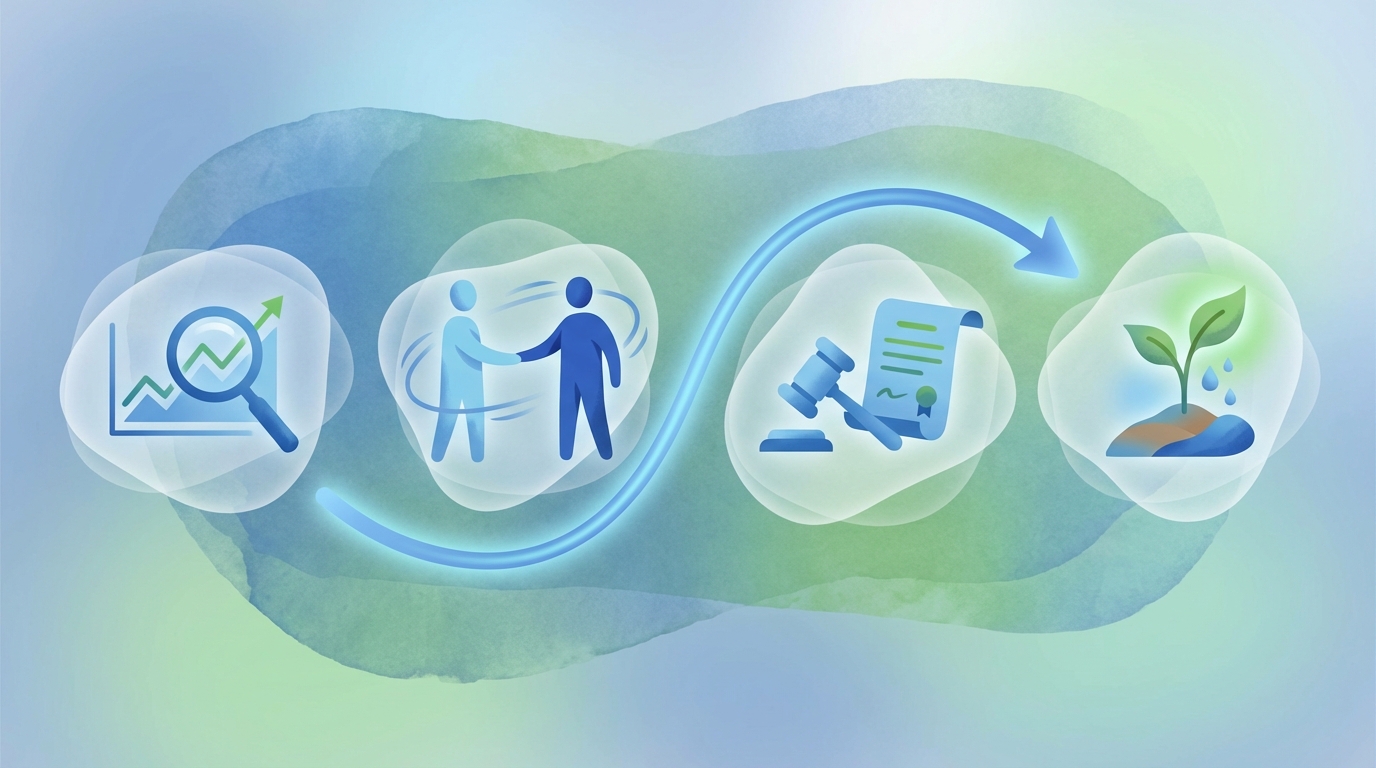 A visual representation of the insolvency restructuring process, showing icons for financial assessment, negotiation, legal restructuring, and business recovery in a sequential flow.