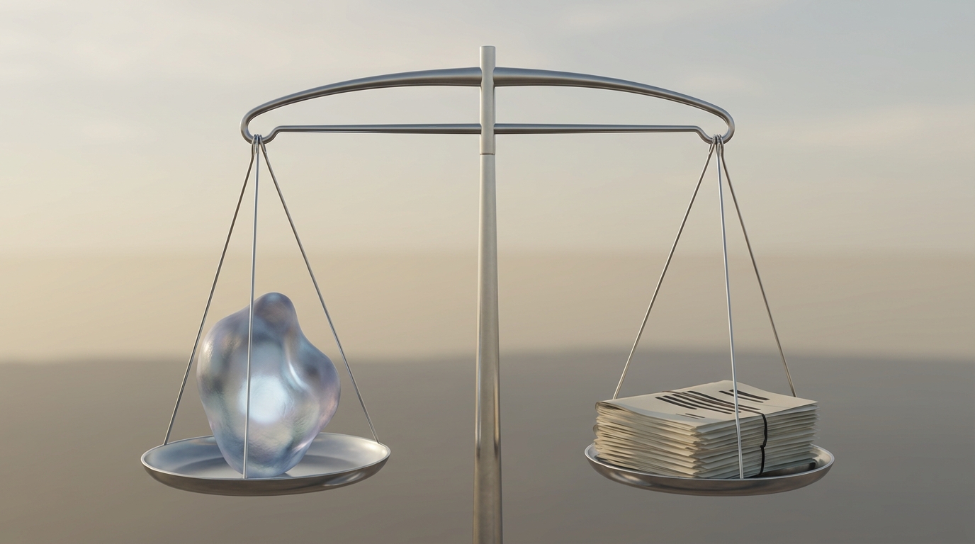Symbolic representation of non-economic damages assessment, with scales of justice balancing human suffering against legal documents.