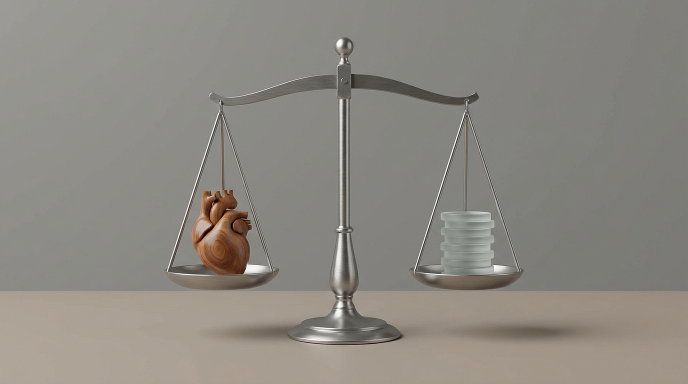 A symbolic image of legal assessment, with scales of justice weighing human experience against monetary compensation.