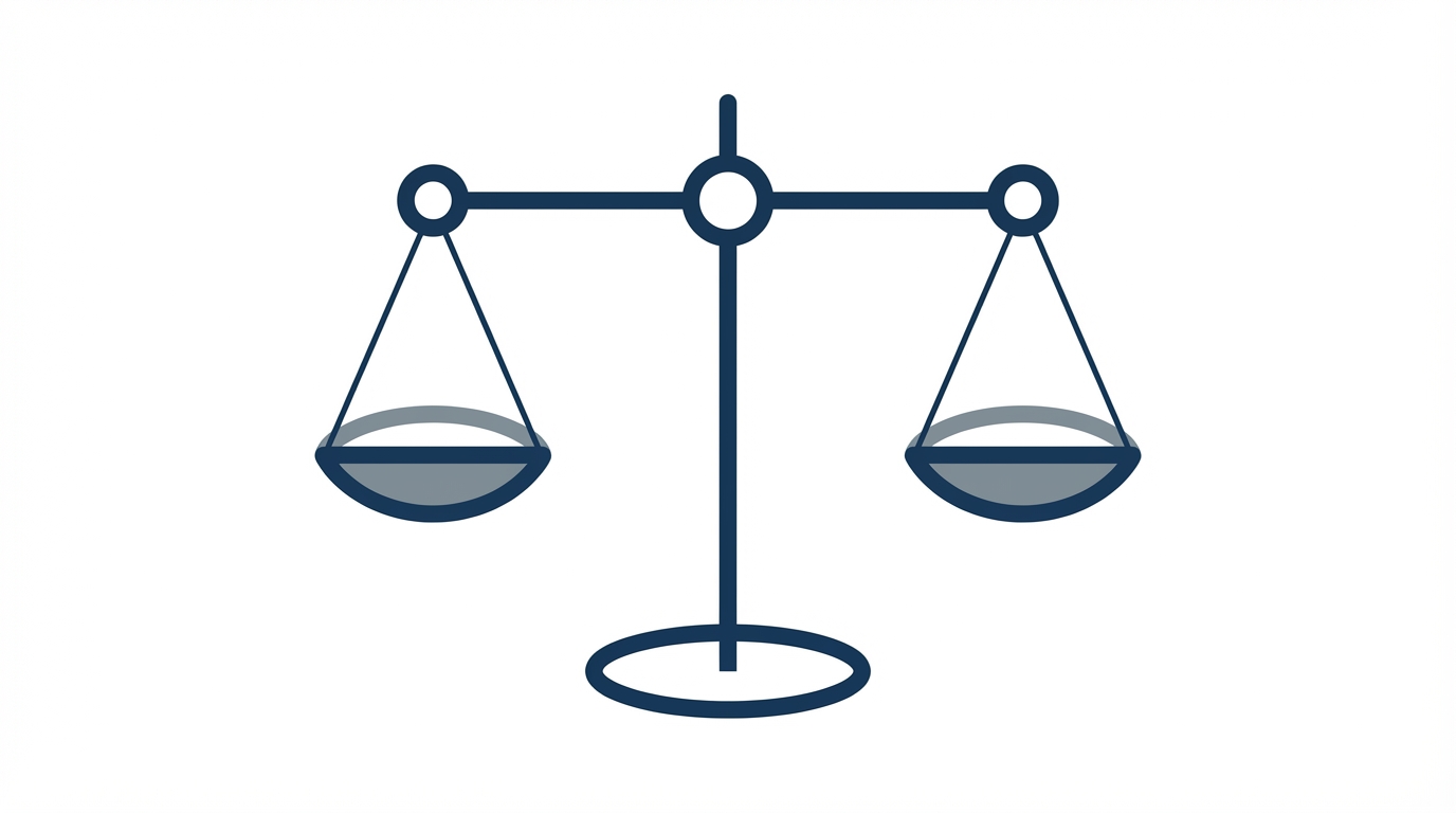A minimalist drawing of the scales of justice, perfectly balanced, symbolizing fairness in legal contracts.